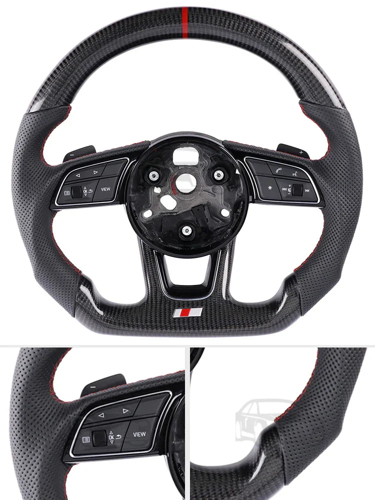 Carbon fiber car steering wheel full set for Audi A4B9 A3 A5 S5 with buttons and frame, half punched holes, auto parts