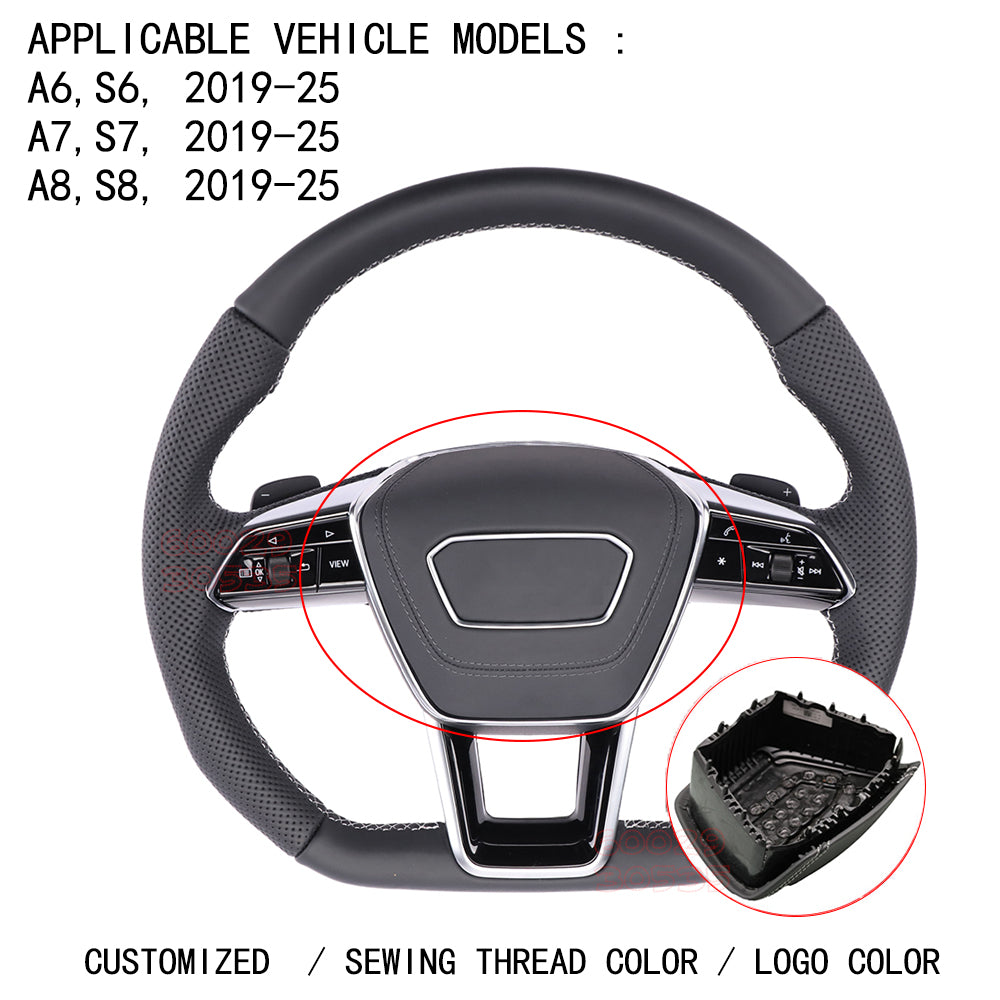 For Audi A3、A4、 A5 、A6、 A7 、A8、Q3、Q5、Q7、Q8、R8、TT，shell culeather and Alcantara Horn cover、steering wheel covers   Suture color can be customized