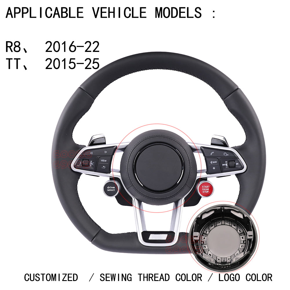 For Audi A3、A4、 A5 、A6、 A7 、A8、Q3、Q5、Q7、Q8、R8、TT，shell culeather and Alcantara Horn cover、steering wheel covers   Suture color can be customized
