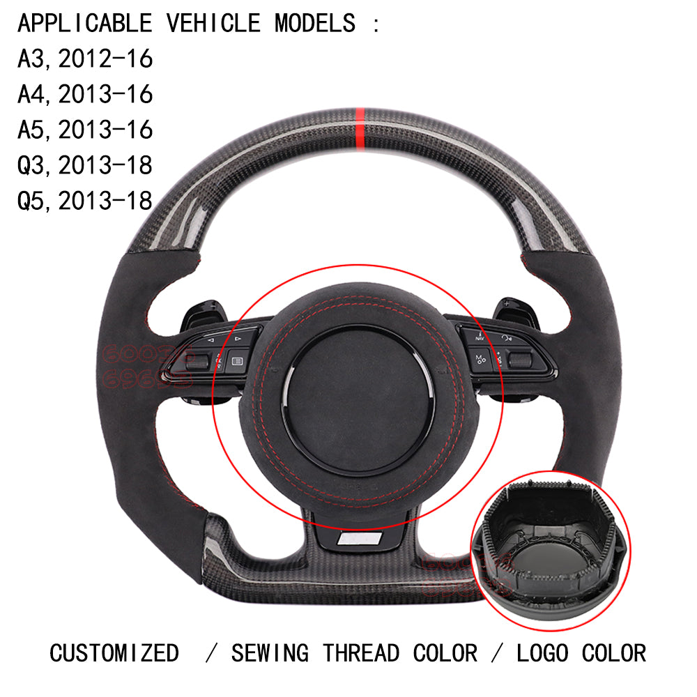 For Audi A3、A4、 A5 、A6、 A7 、A8、Q3、Q5、Q7、Q8、R8、TT，shell culeather and Alcantara Horn cover、steering wheel covers   Suture color can be customized