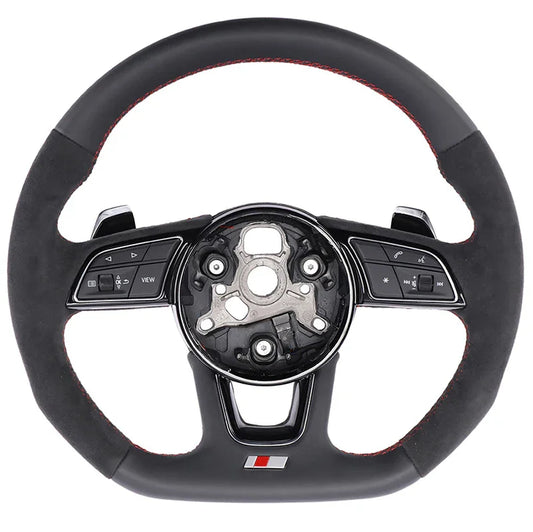 Steering wheel for Audi A4 B9 A3 A5 S5 Silver edged paddle shifters. With function keys and blackframeS RS Sline logo half suede