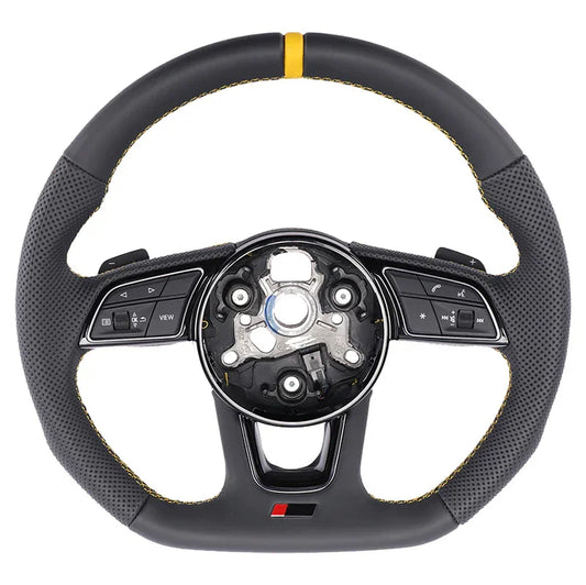 Punching yellow line steering wheel suitable for Audi A1 A3 8V A4 B8 B9 A5 S3 S4 S5 RS3 RS4 RS5S RS logo assembly, auto parts