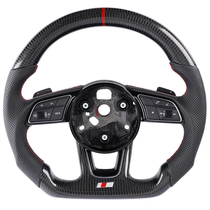 Carbon fiber car steering wheel full set for Audi A4B9 A3 A5 S5 with buttons and frame, half punched holes, auto parts