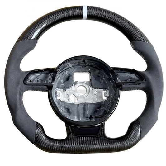 Steering Wheel for Audi A3/S3/A4B8/A5/S4/S5 | Upgraded Carbon-Fiber Flat-Bottom | High-Performance Leather Semi-Perforated Desig